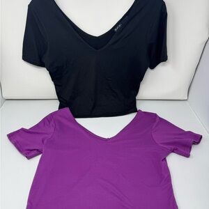 Stylish Black and Purple V-Neck Women's Crop Tops